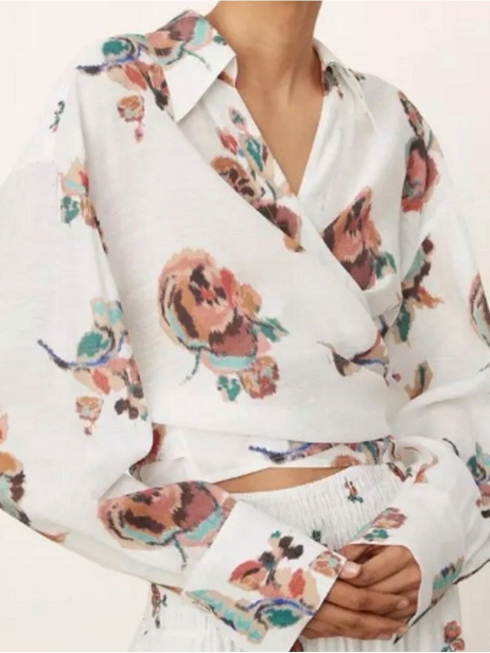 Vince Ikat Floral Tie Wrap Blouse